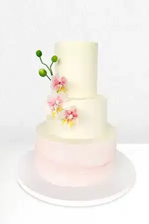 los angeles wedding cakes with orchids 3 tier by Lezat Cakes