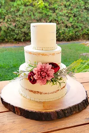 three tier wedding cakes naked garden by Lezat Cakes